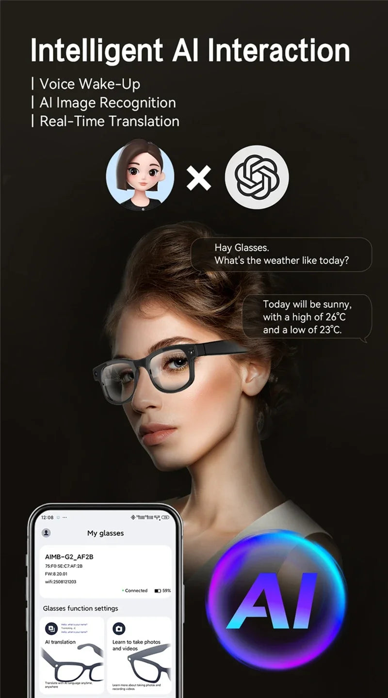 Xiaomi 8K Smart Glasses AI HD Recording Videos Photo Recognition Answer Translation Music Player Multifunction Anti-UV Lenses