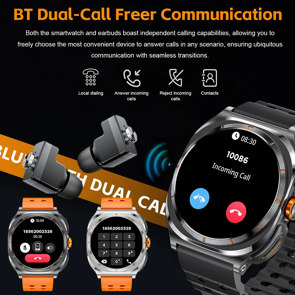 2025 Upgraded For Android IOS TWS 2 in 1 SmartWatch with Headphones Bluetooth Call IP68 Waterproof Outdoor GPS Sport Smartwatch