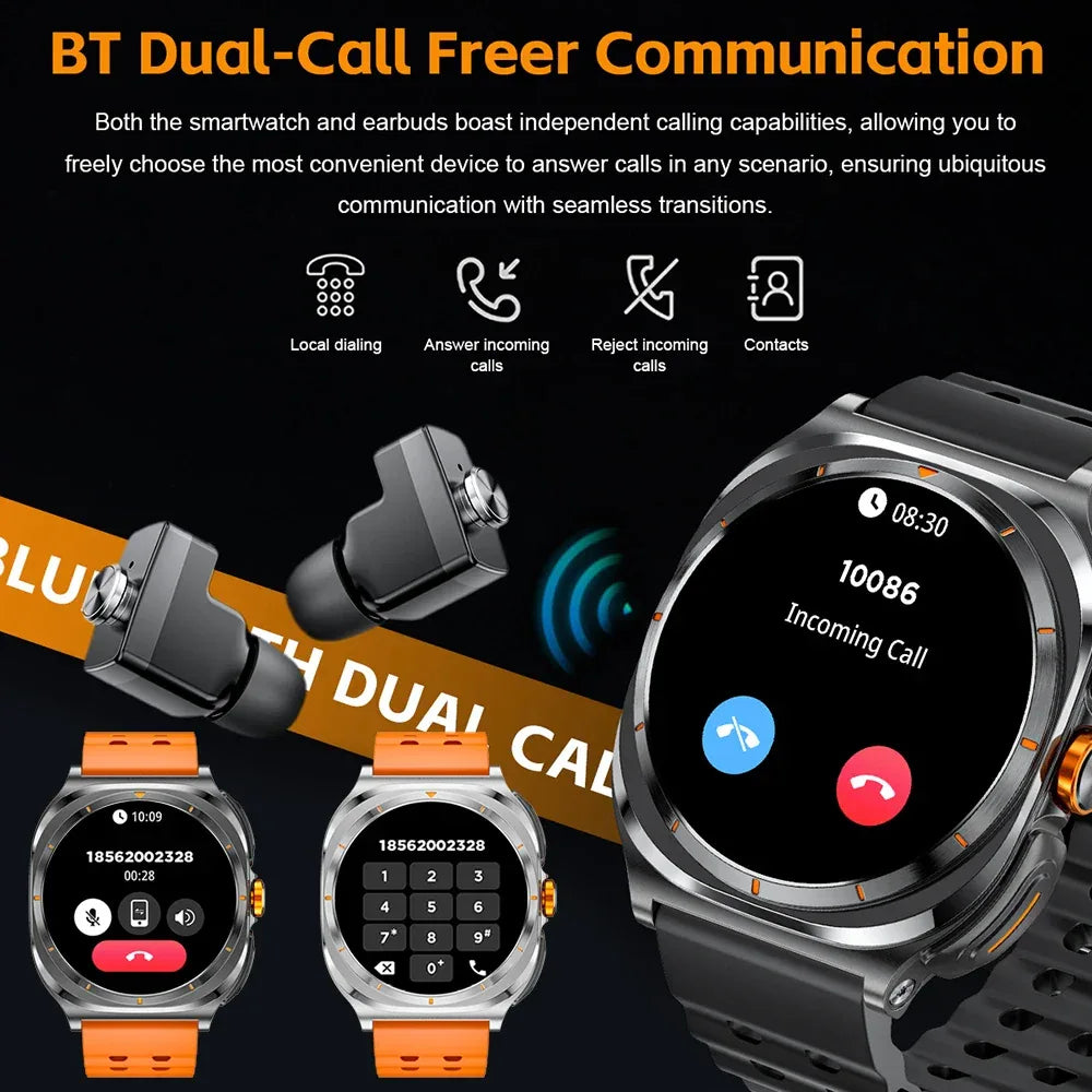 2025 Upgraded For Android IOS TWS 2 in 1 SmartWatch with Headphones Bluetooth Call IP68 Waterproof Outdoor GPS Sport Smartwatch - 1Tecbuy