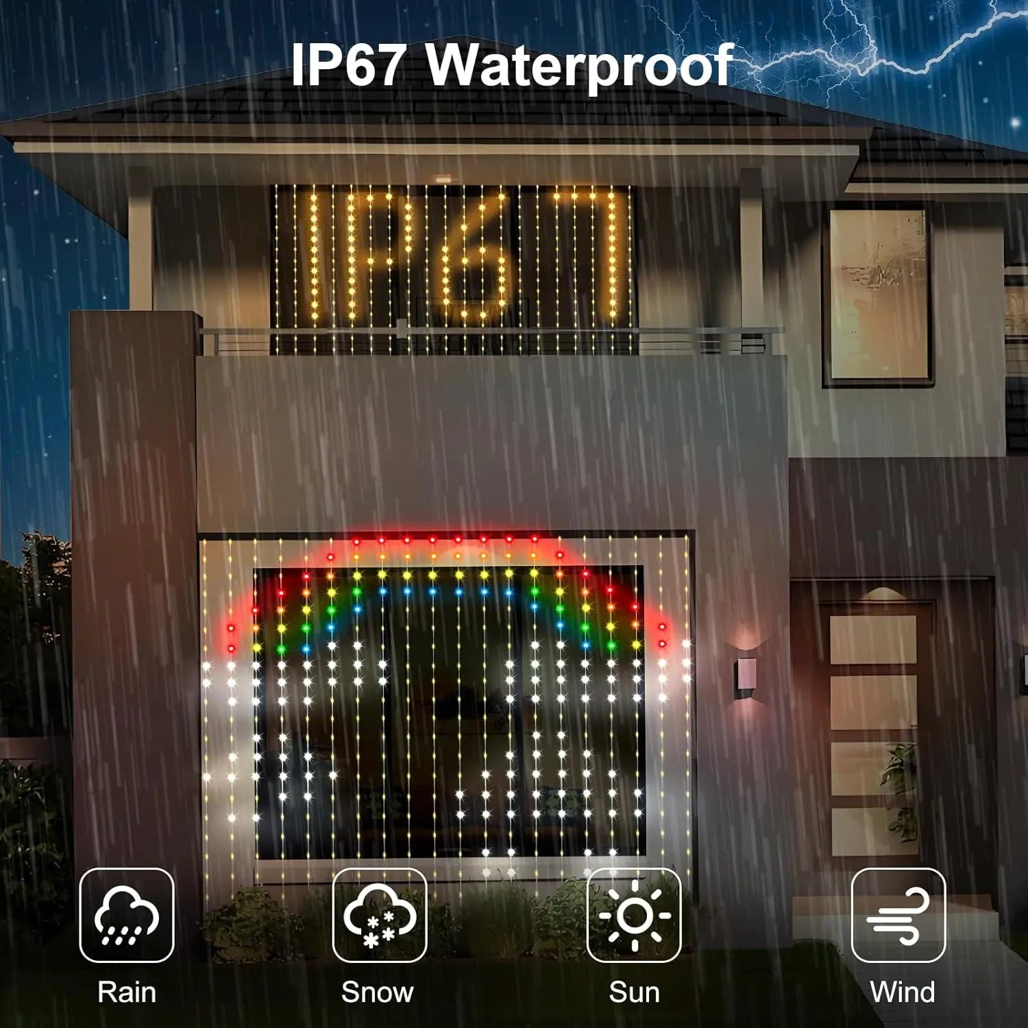 2m*2m/3m Smart Curtain Lights Bluetooth App LED String RGB Fairy Lights DIY Music Change Display for Window Bedroom Decoration