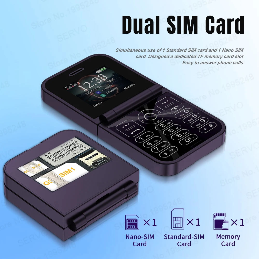 SERVO F15 Mini Flip Mobile Phone 2.0“ Display Dual SIM Card Blacklist Speed Dial Magic Voice 2G GSM Fold Button Small Cellphones