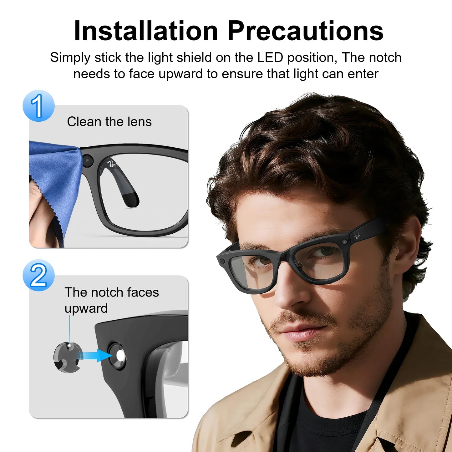 HIBLOKS For Ray-Ban Meta Wayfarer RW4008/RW4006 Skyler RW4010 RW4009/RW4009F AI intelligent Glasses Record Video Shading Sticker - 1Tecbuy