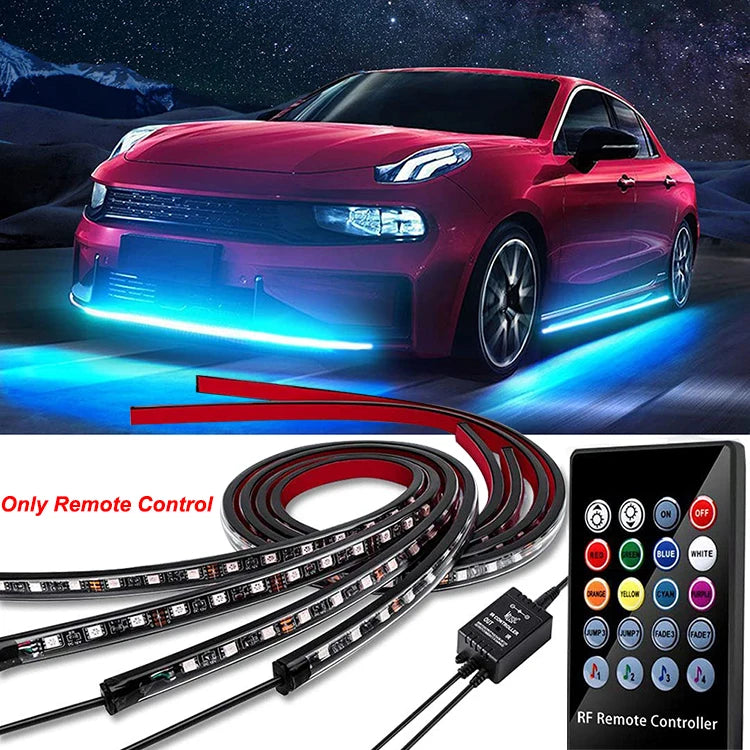 Neon LED Car Bottom Underglow Strip Lights Bar with Remote APP 16 Million Color Music DIY RGB Exterior Underbody Light 120x150cm