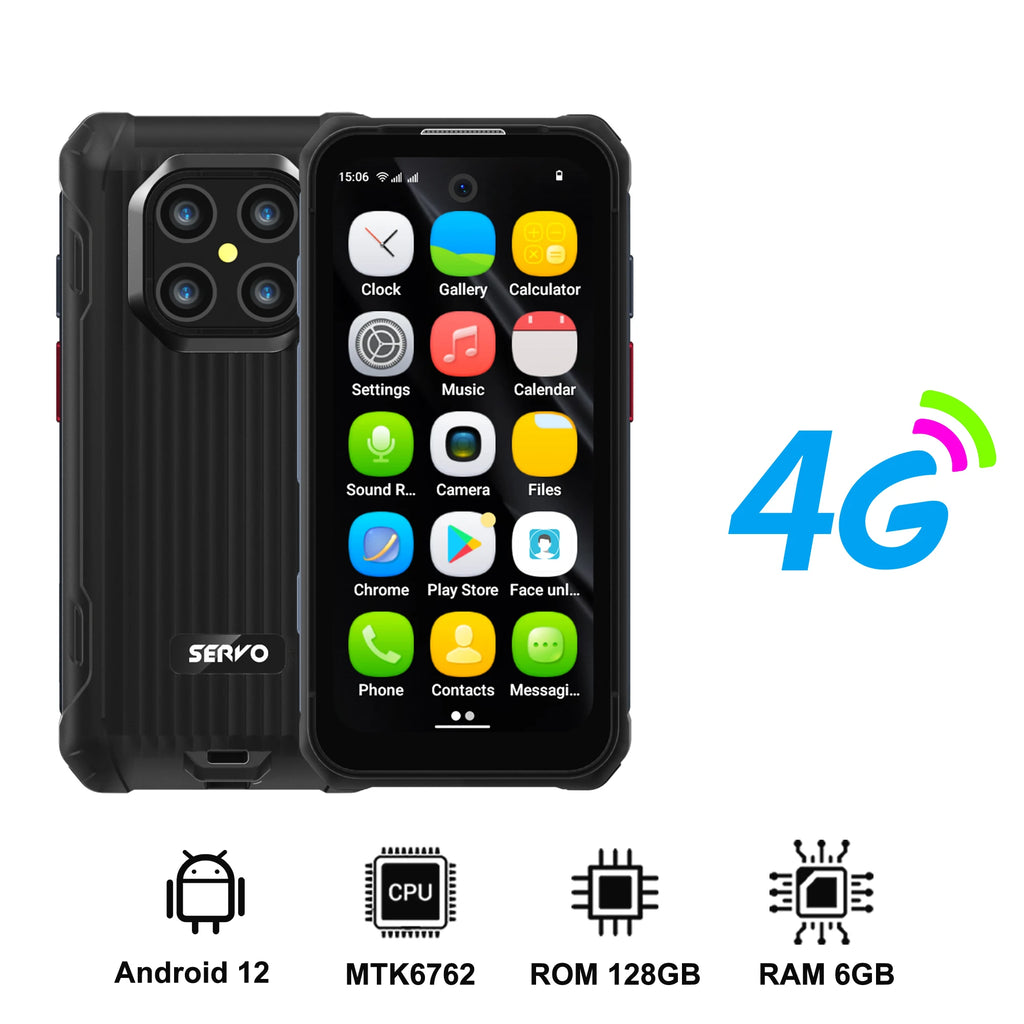 SERVO TANK500 4G PTT Smartphone Android 12 6+128GB Dual Camera 5MP+13MP 3.88"Display IP68 Waterproof Rugged Mobile Phone 3000mAh