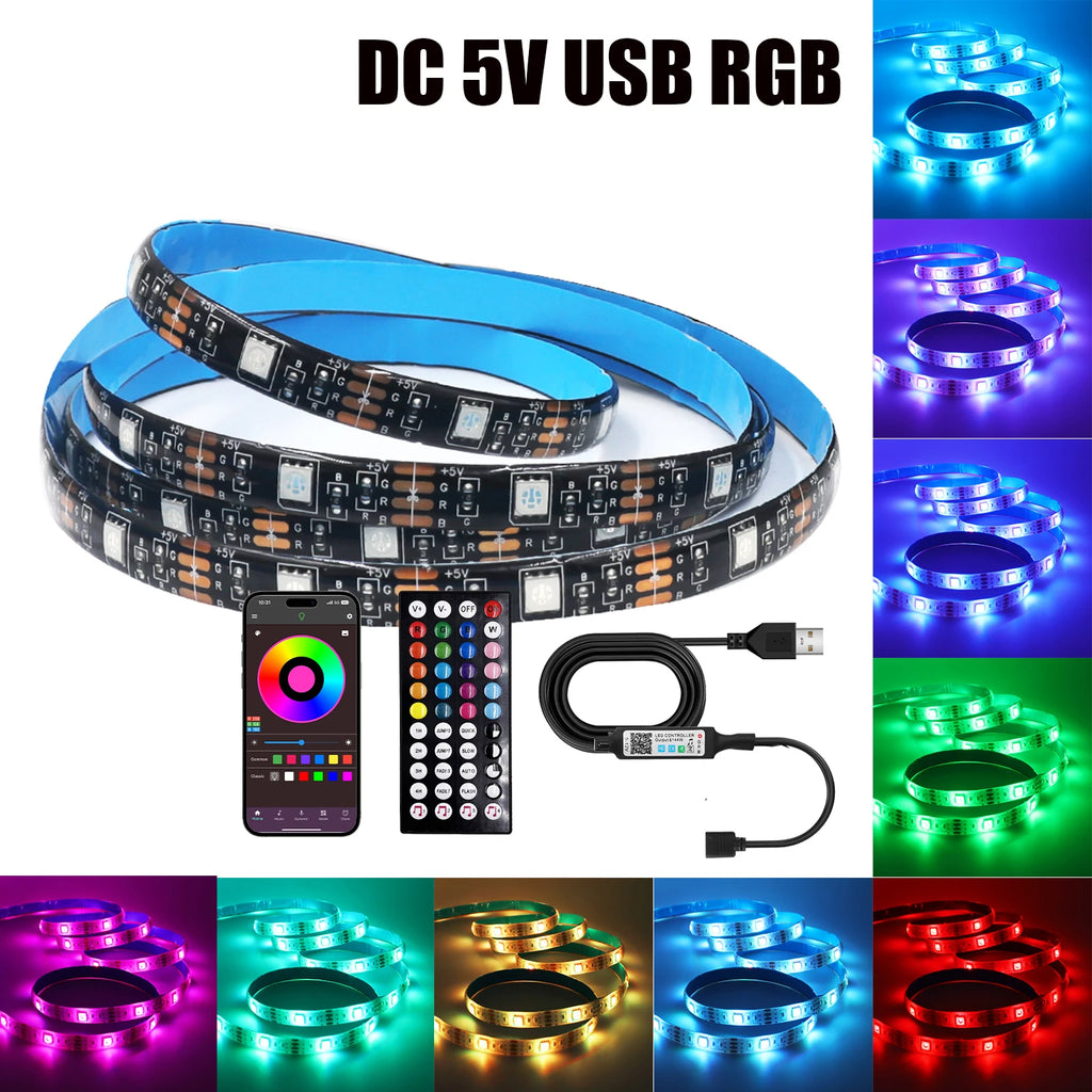 DC 5V USB RGB LED Strip Kit Black PCB Bluetooth/3Key/44Key IR Remote Control Flexible Ribbon Led TV BackLighting