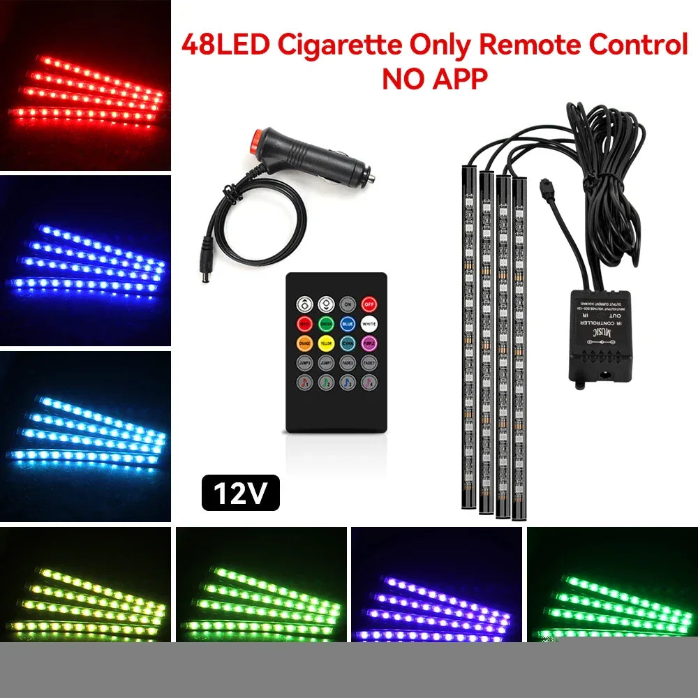 5V/12V Car Interior Ambient Foot Light Music APP USB/Cig Backlight Atmosphere Decorative Strip Lamp Neon For Auto Vehicle - 1Tecbuy