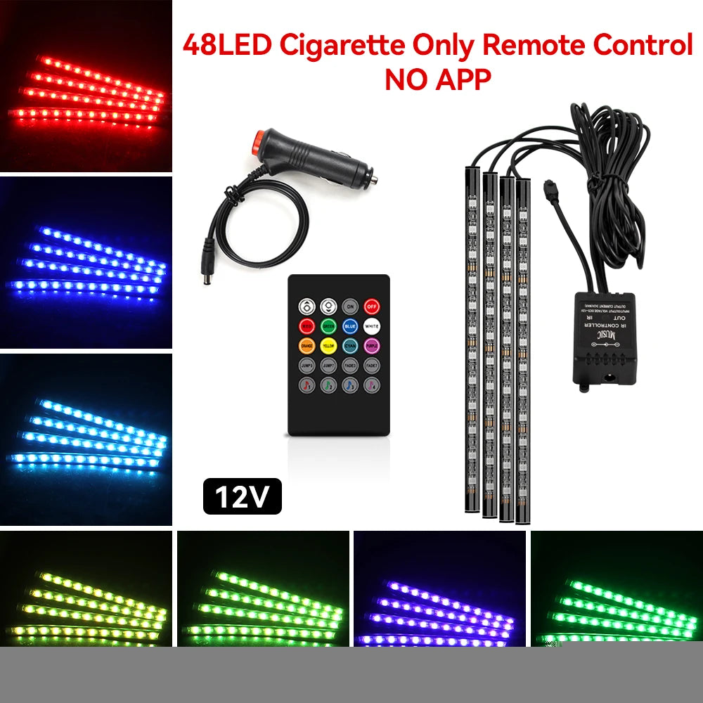 5V/12V Car Interior Ambient Foot Light Music APP USB/Cig Backlight  Atmosphere Decorative Strip Lamp Neon For Auto Vehicle