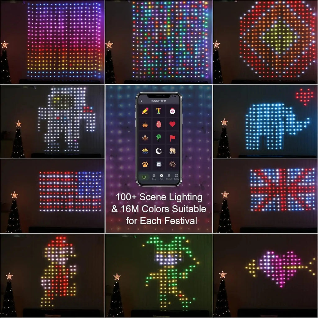 2m*2m/3m Smart Curtain Lights Bluetooth App LED String RGB Fairy Lights DIY Music Change Display for Window Bedroom Decoration