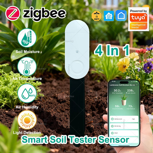 4 In 1 Zigbee Soil Moisture Sensor Humidity Meter Temperature Tester Luminance Detector Works With Tuya Smart Life Zigbee2MQTT