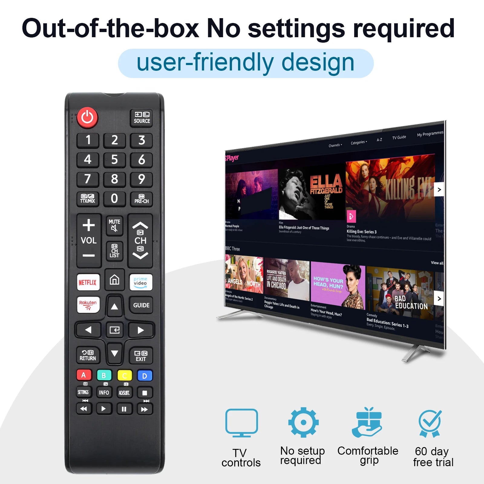 Universal Remote Control for Samsung Smart Tv, Control Replacement Fit for 4K Uhd Qled Hdtv Led Tvs, with Hulu Netflix Primevide