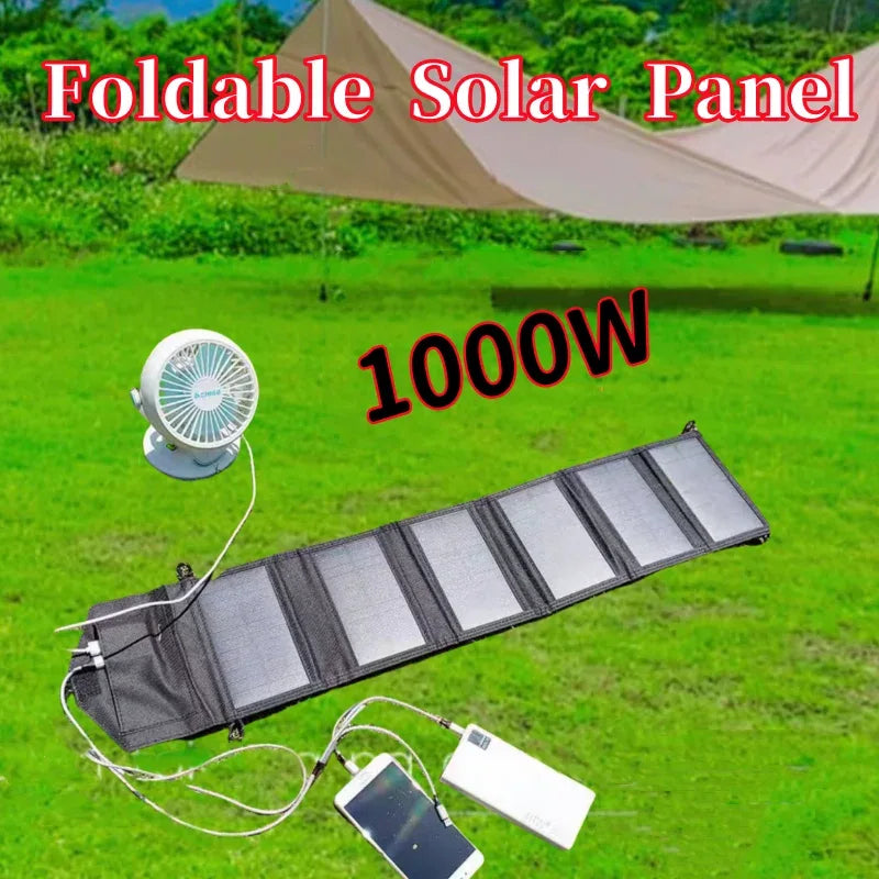 1000W Foldable Solar Panel USB Type C Mobile Phone Charging Waterproof Outdoor PC Hiking Camping Portable Battery Bank Charging - 1Tecbuy