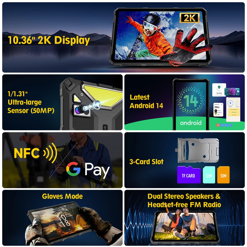 Ulefone Armor Pad 4 Ultra 5G Rugged Tablet Thermal lmaging 11800mAh 10.36"2K 16GB + 256GB Android 14 LED  Light