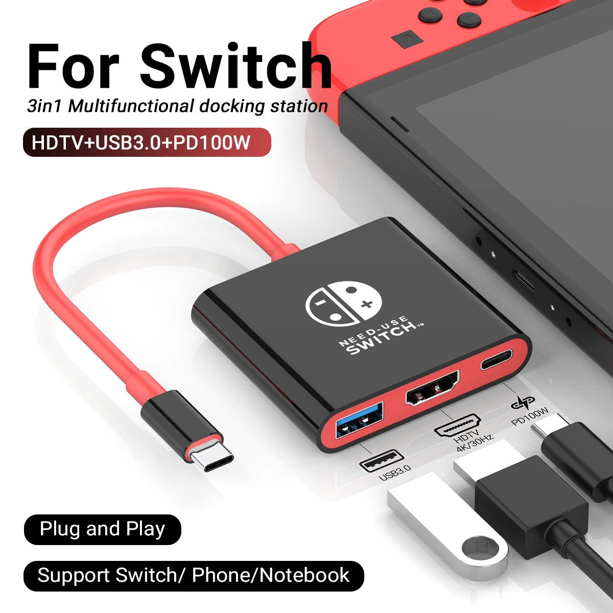 Portable Game Docking Station TYPE-C Hub with HDMI and USB 3.0 Perfect for Travel and Gaming