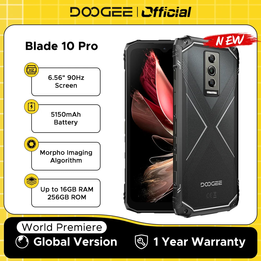 Global Version DOOGEE Blade10 Pro Rugged Phone Android 14 6GB+256GB Octa Core 6.56" 90Hz IPS Screen 50MP AI Main Camera 5150mAh