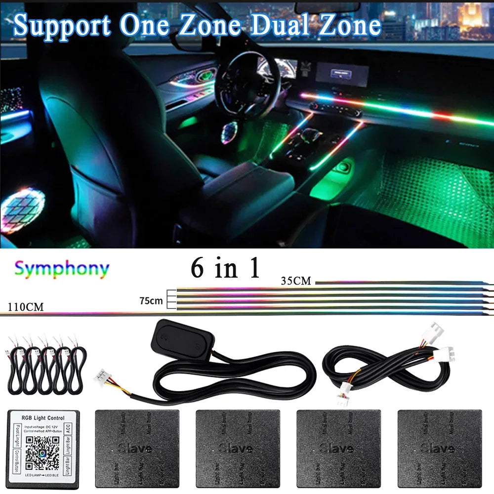 14/18 in 1 Led Acrylic Car Ambient Light RGB 64 213 Color Symphony Acrylic APP Streamer Atmosphere Lamp Kit One Zone Dual Zone - 1Tecbuy