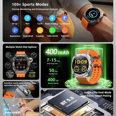 2025 Upgraded For Android IOS TWS 2 in 1 SmartWatch with Headphones Bluetooth Call IP68 Waterproof Outdoor GPS Sport Smartwatch - 1Tecbuy