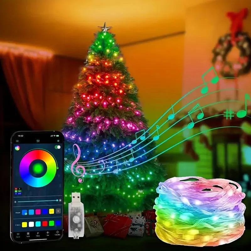 Smart Christmas Tree Decoration Lights APP Control Music Synch Rhythm for Indoor/Outdoor Decor Christmas Decorative Light Strip