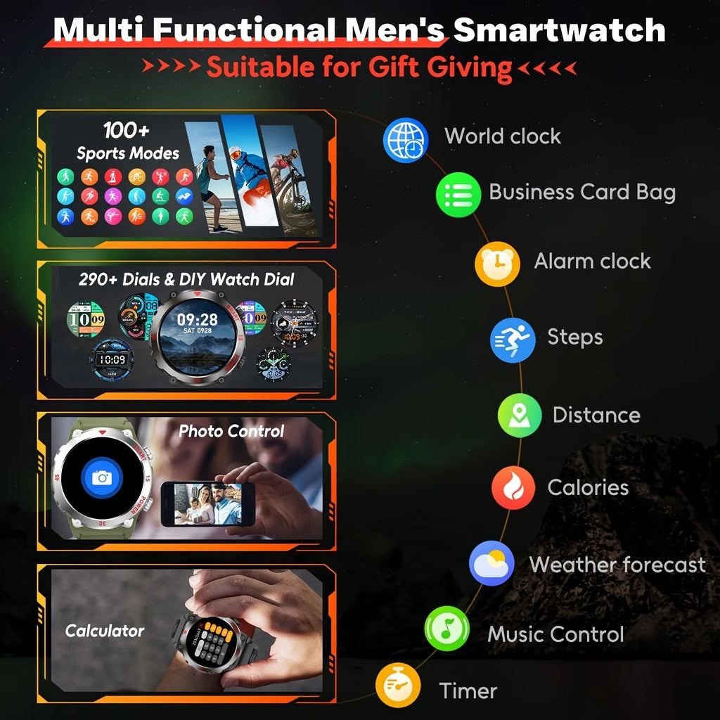 LAXASFIT 2025 New Smart Watch Music Player LED Flashlight Multiple Workout Modes Bluetooth Calling Outdoor Sports Smartwatch