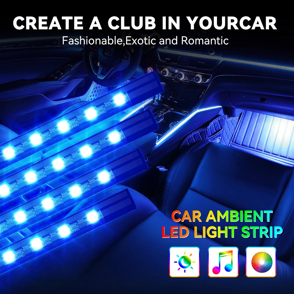 5V/12V Car Interior Ambient Foot Light Music APP USB/Cig Backlight  Atmosphere Decorative Strip Lamp Neon For Auto Vehicle