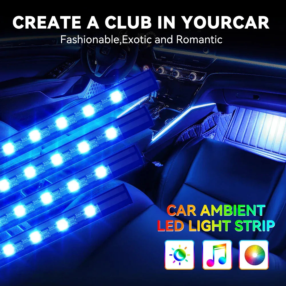 5V/12V Car Interior Ambient Foot Light Music APP USB/Cig Backlight Atmosphere Decorative Strip Lamp Neon For Auto Vehicle - 1Tecbuy