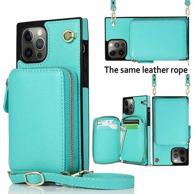 Zipper Wallet Case with Adjustable Crossbody Strap for iphone - 1Tecbuy