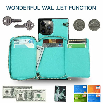 Zipper Wallet Case with Adjustable Crossbody Strap for iphone - 1Tecbuy