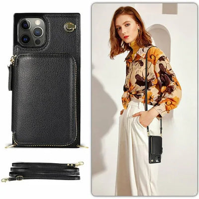 Zipper Wallet Case with Adjustable Crossbody Strap for iphone - 1Tecbuy