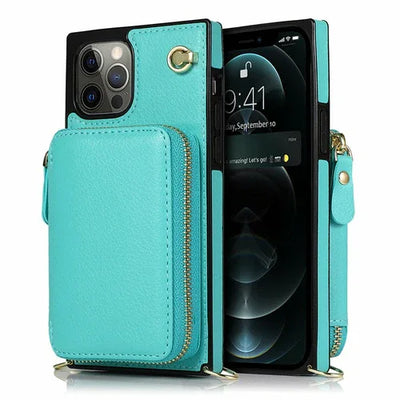 Zipper Wallet Case with Adjustable Crossbody Strap for iphone - 1Tecbuy