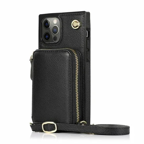 Zipper Wallet Case with Adjustable Crossbody Strap for iphone - 1Tecbuy