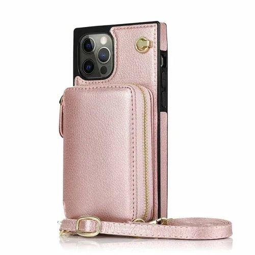 Zipper Wallet Case with Adjustable Crossbody Strap for iphone - 1Tecbuy
